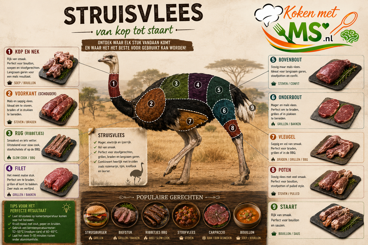 Struisvogel van kop tot staart