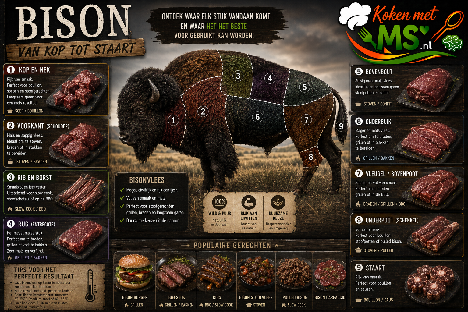 Bison van kop tot staart