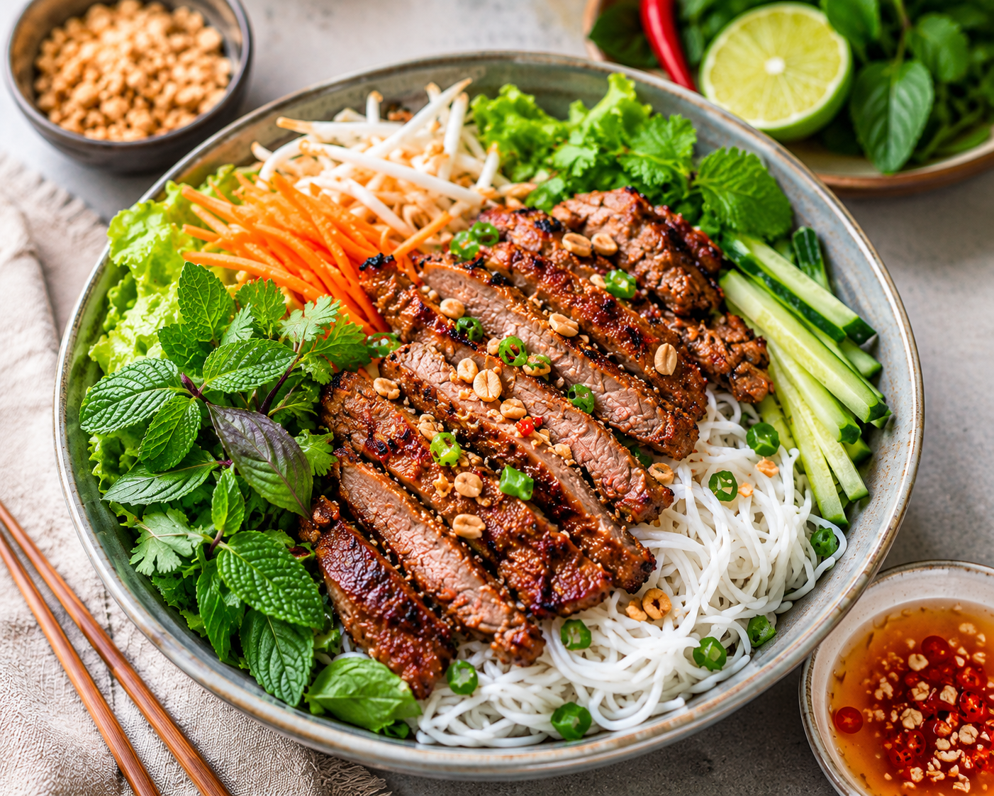 Bún thịt nướng.