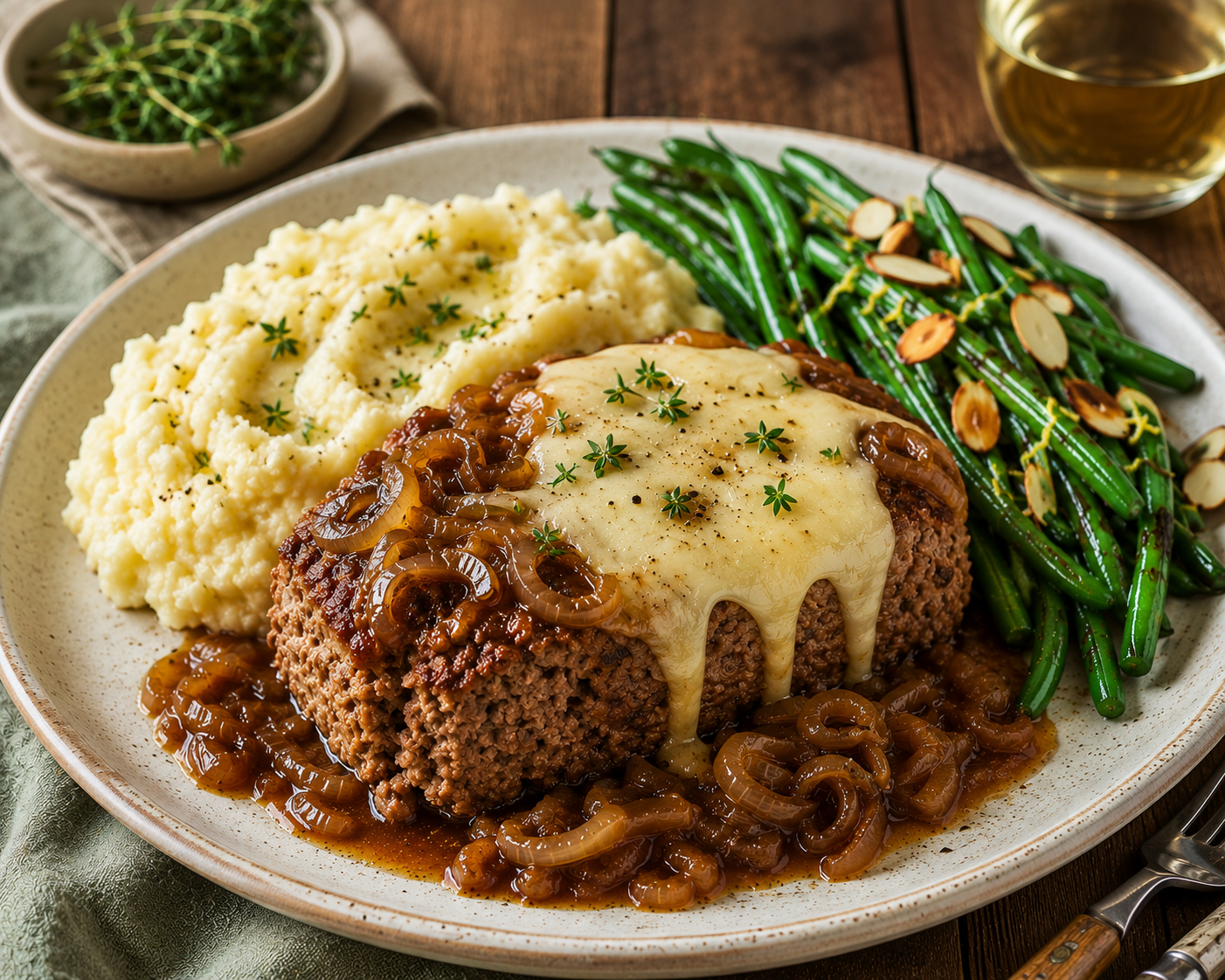 Crockpot Franse Ui-Gehaktbrood met Gesmolten Zwitserse Kaas.