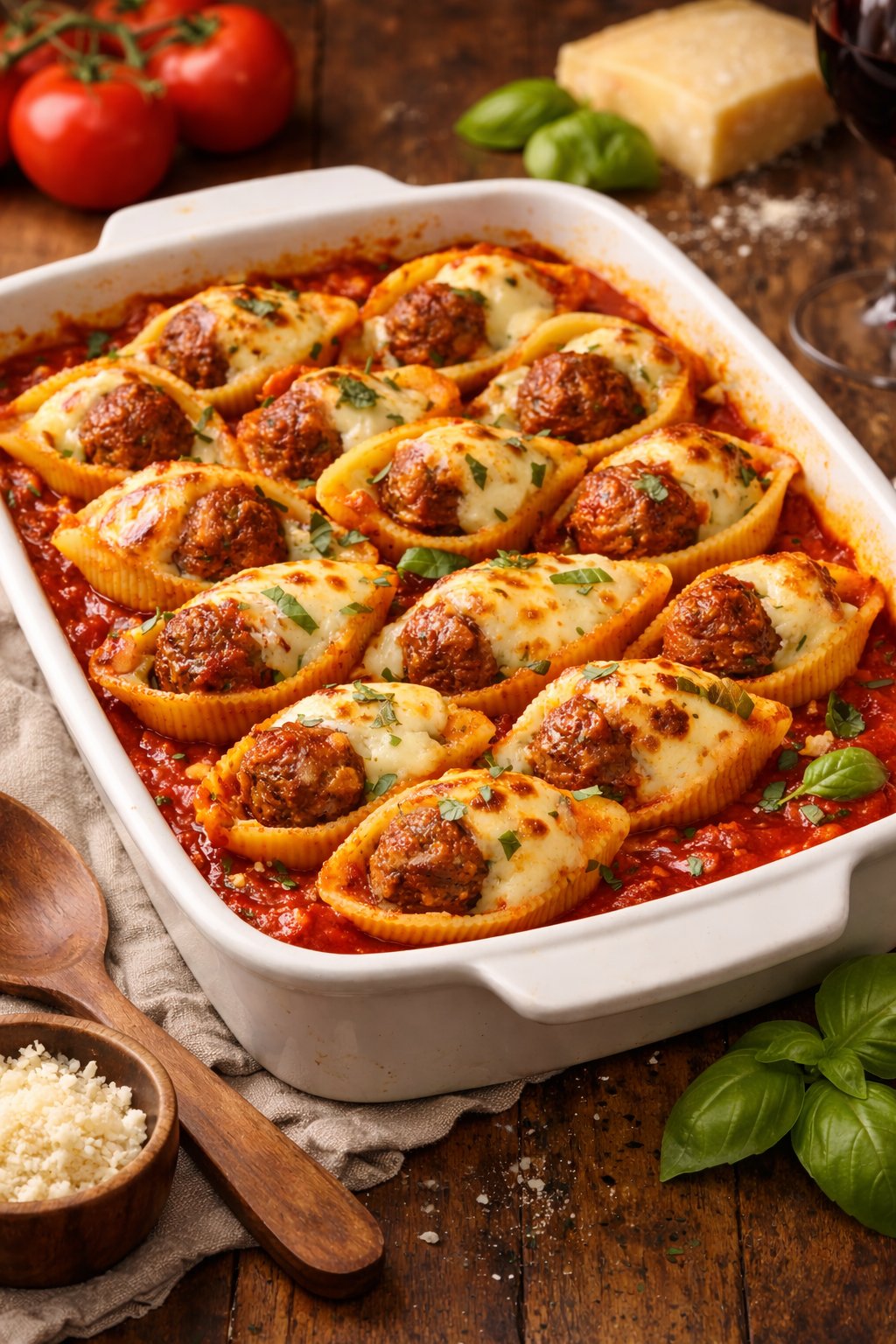 Gevulde Pastaschelpen met Italiaanse Gehaktballetjes.