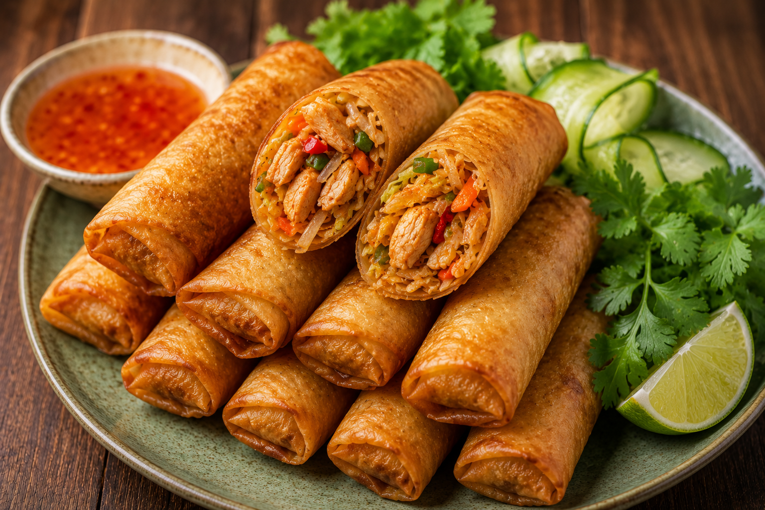 Thaise Loempia met Kip en Rode Curry (10 stuks).