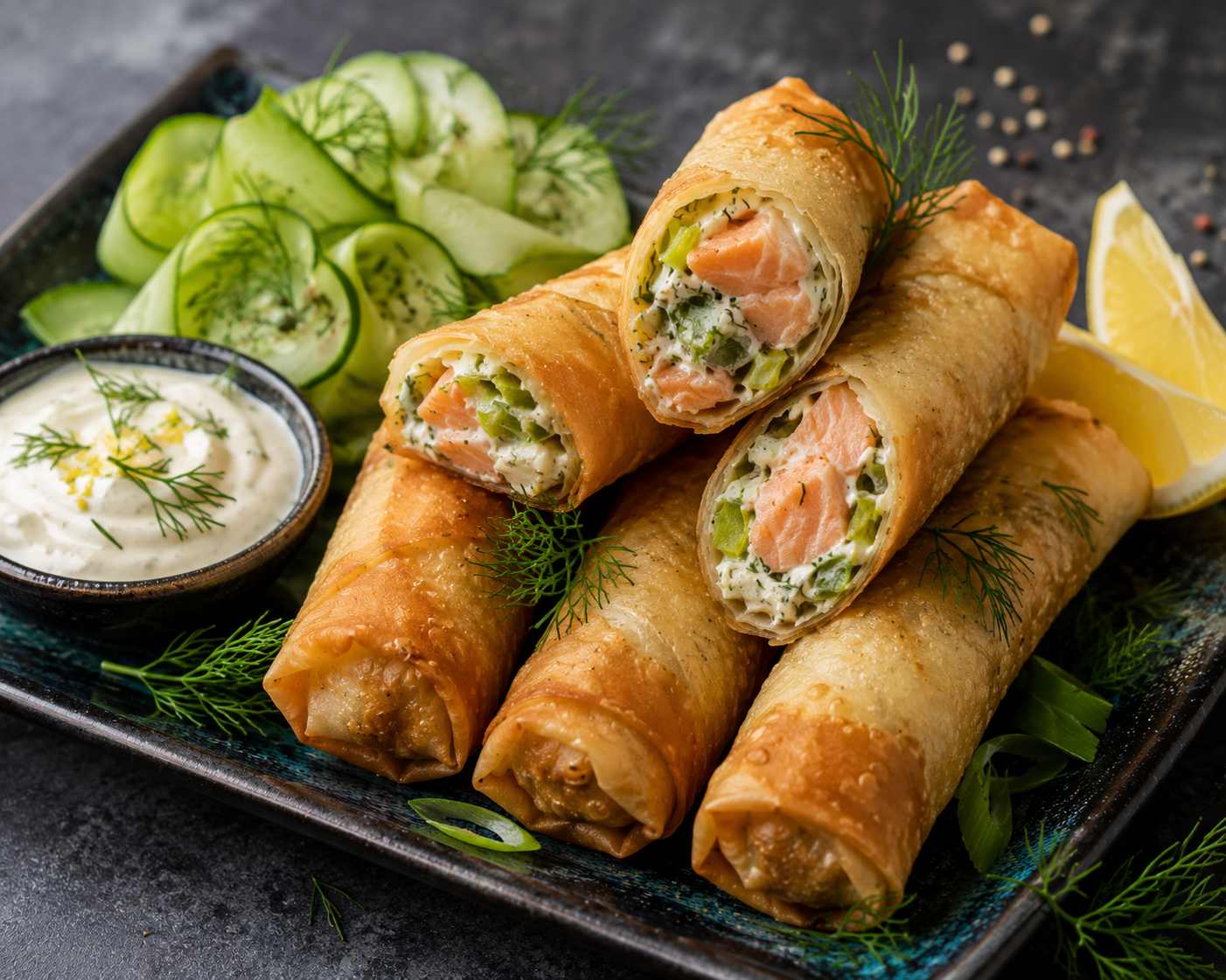 Loempia met Zalm, Prei en Roomkaas (10 stuks).