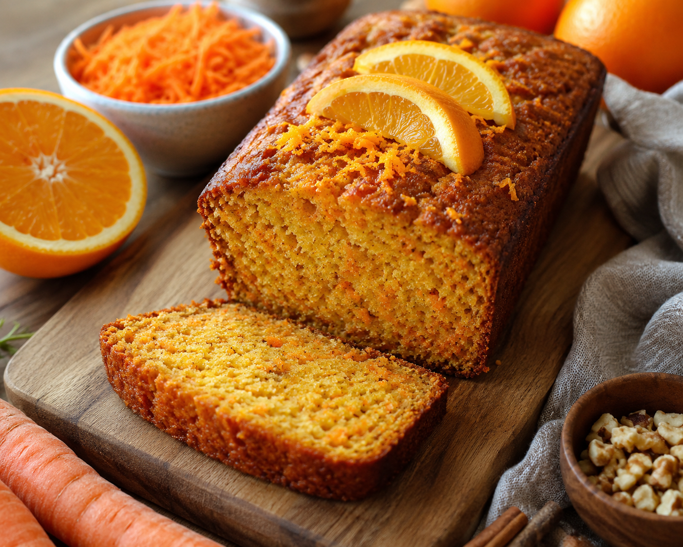 Wortel-sinaasappelcake zonder bloem of suiker.