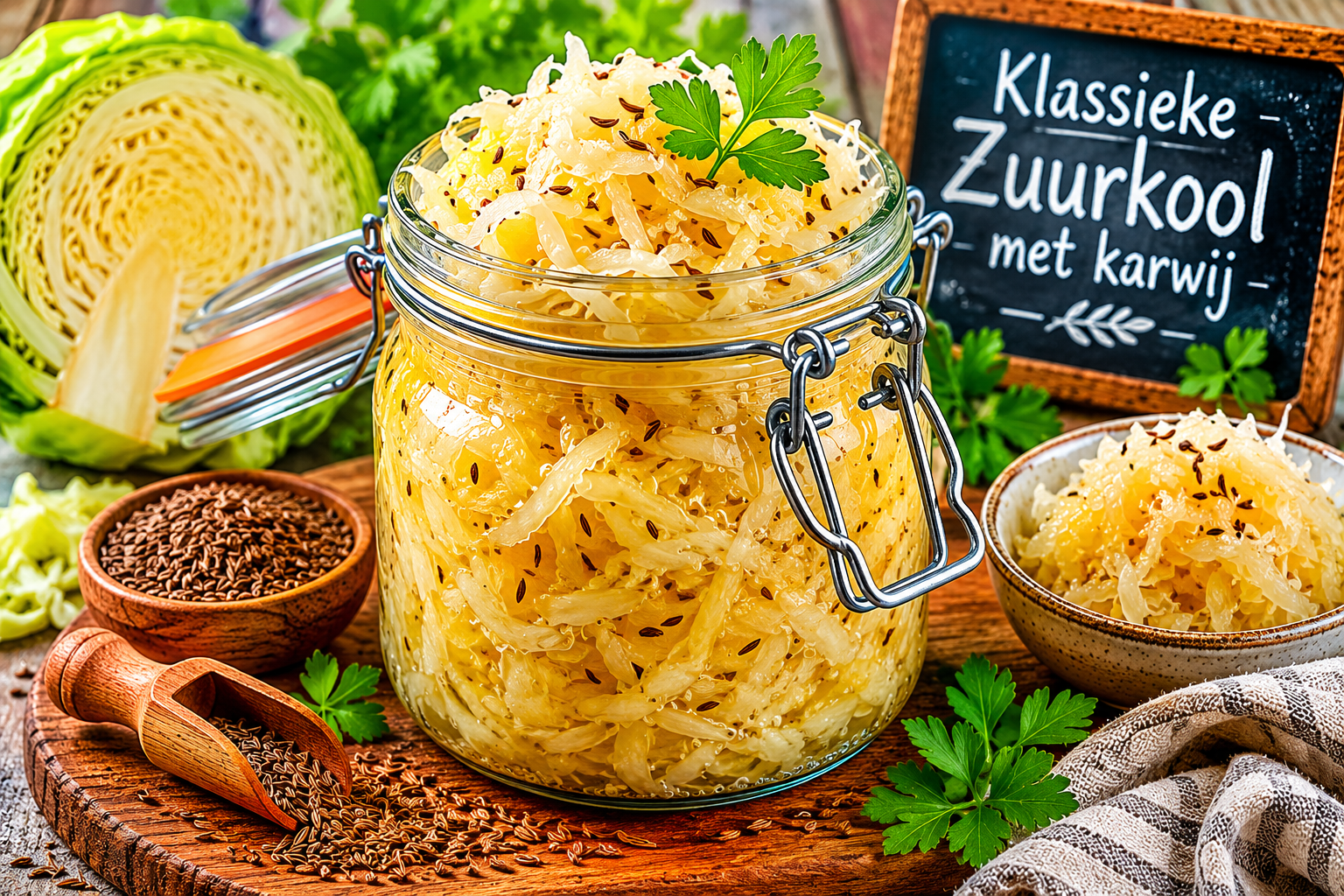 Klassieke zuurkool met karwij.