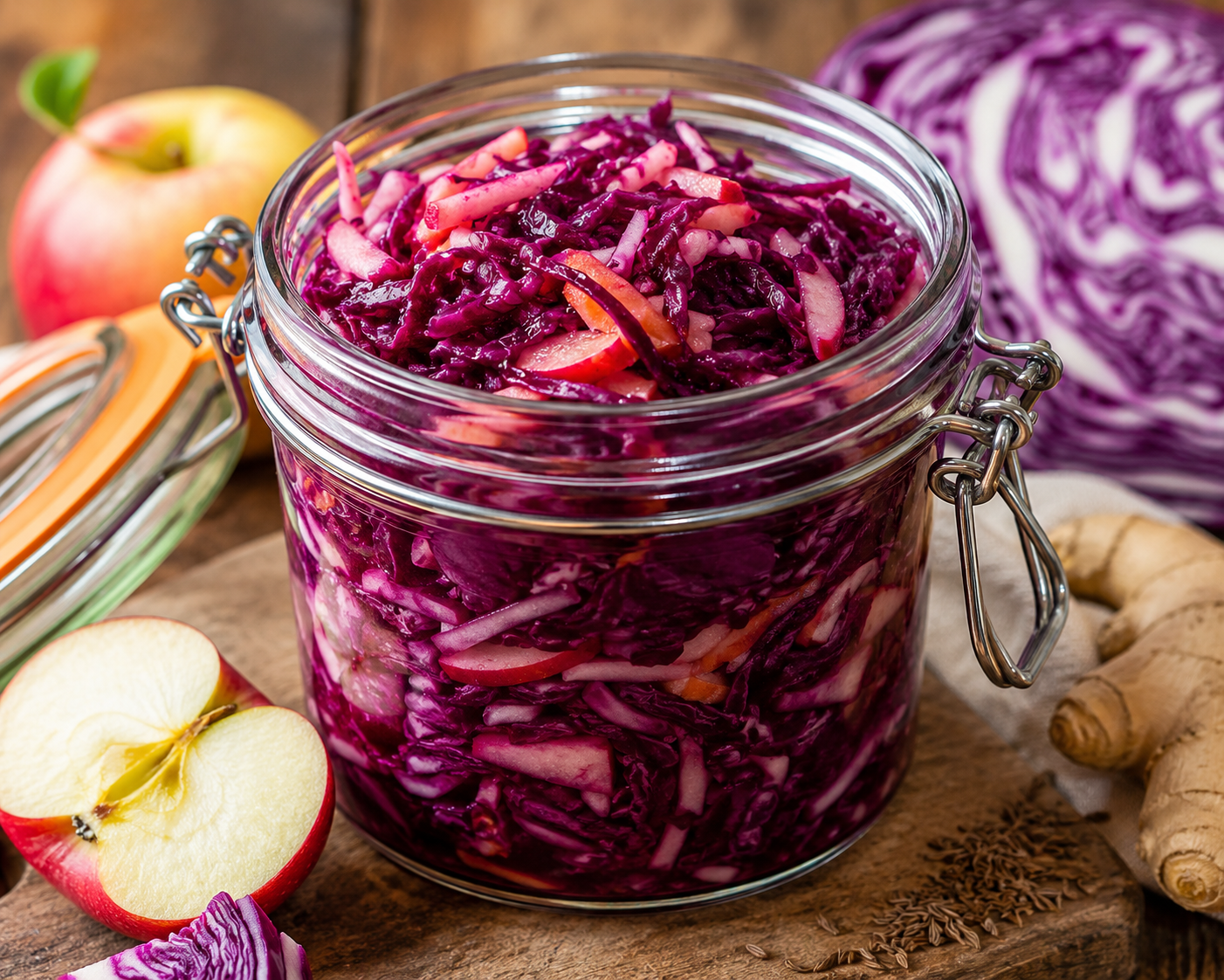 Rodekoolferment met appel.