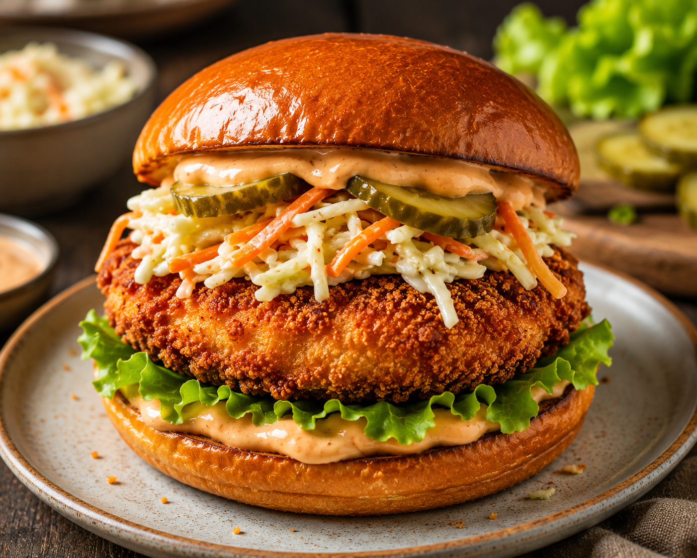 Panko-gepaneerde kipdijburger.