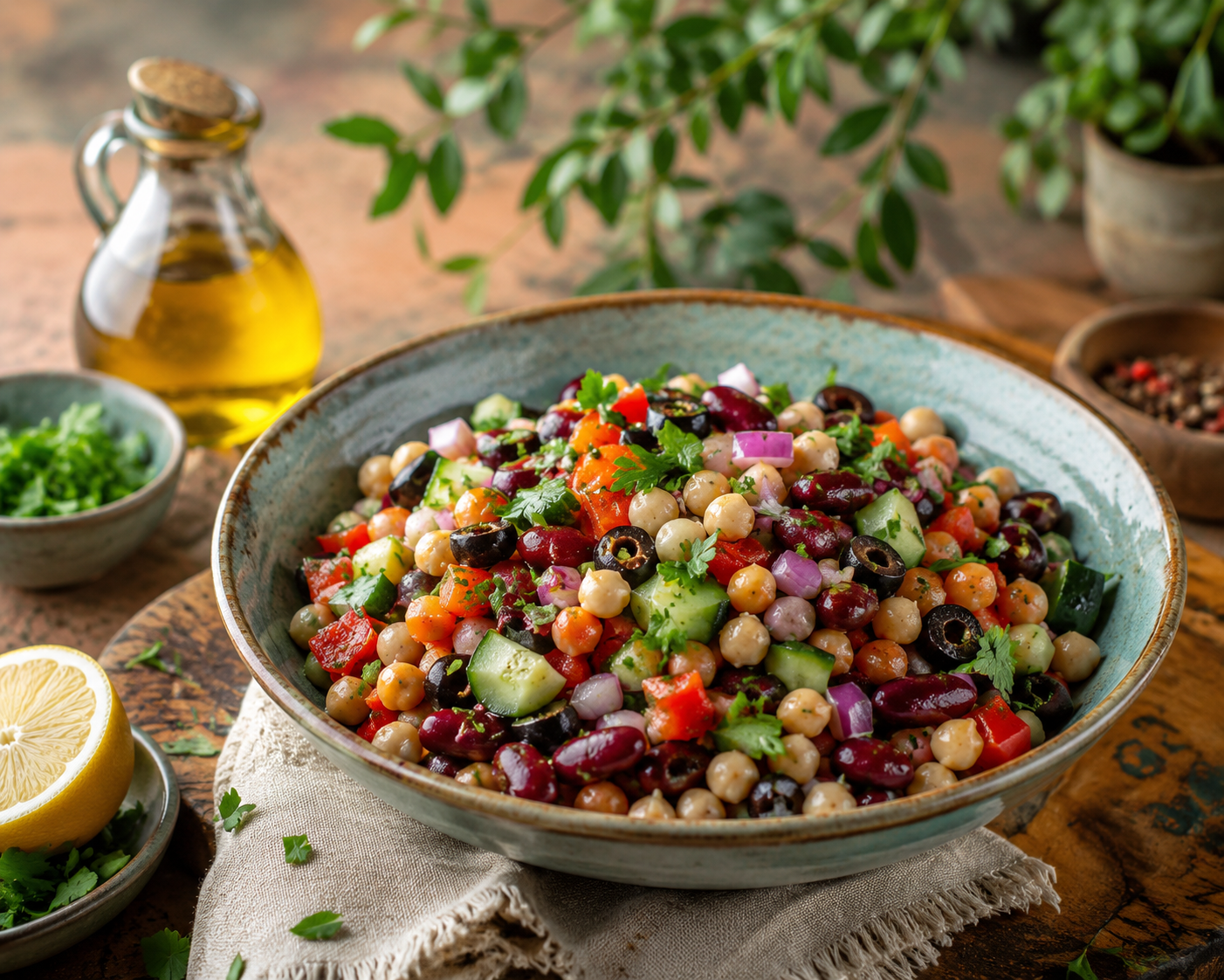 Kidneybonensalade met kikkererwten.