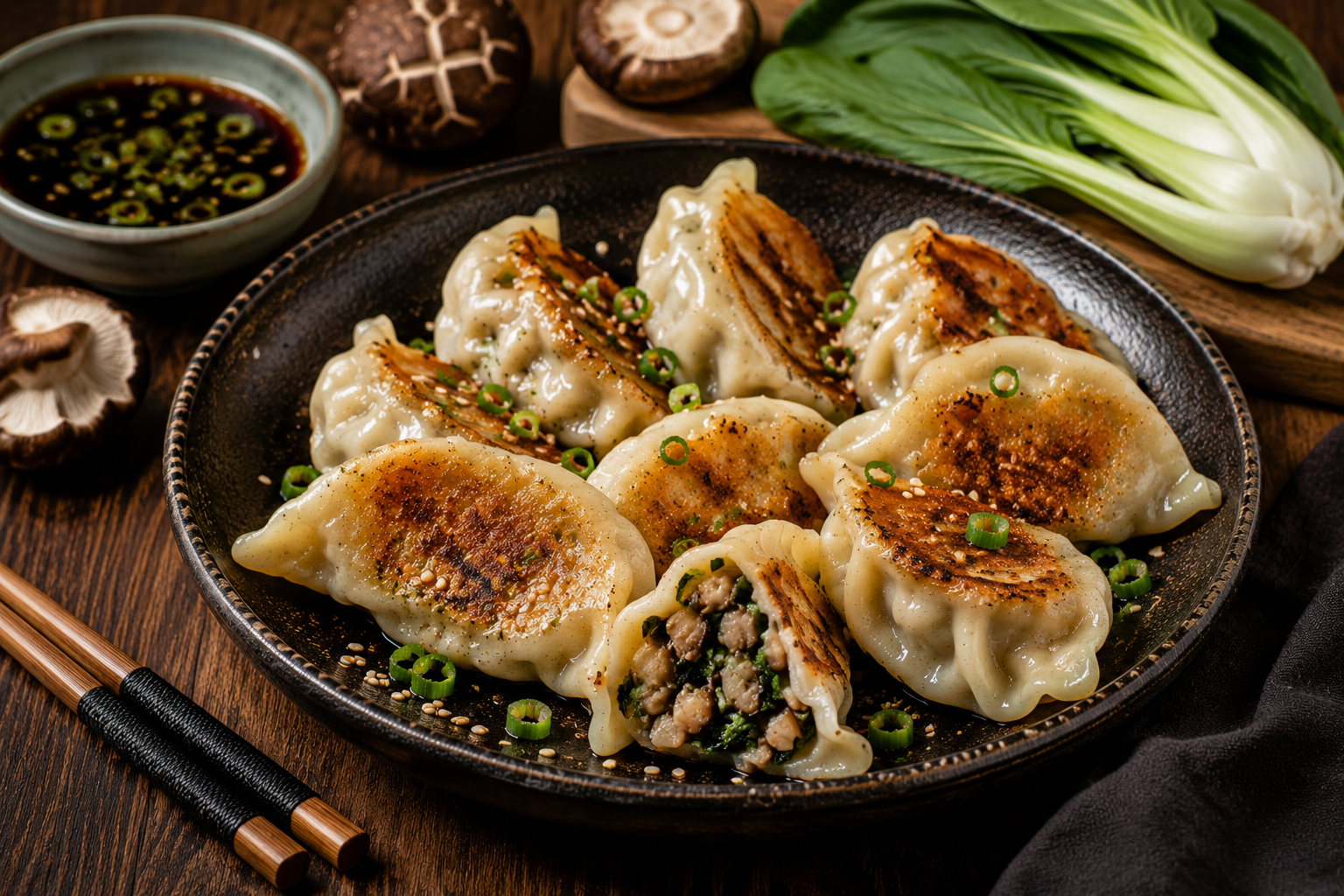 Vegetarische Dumplings met Shiitake en Paksoi.