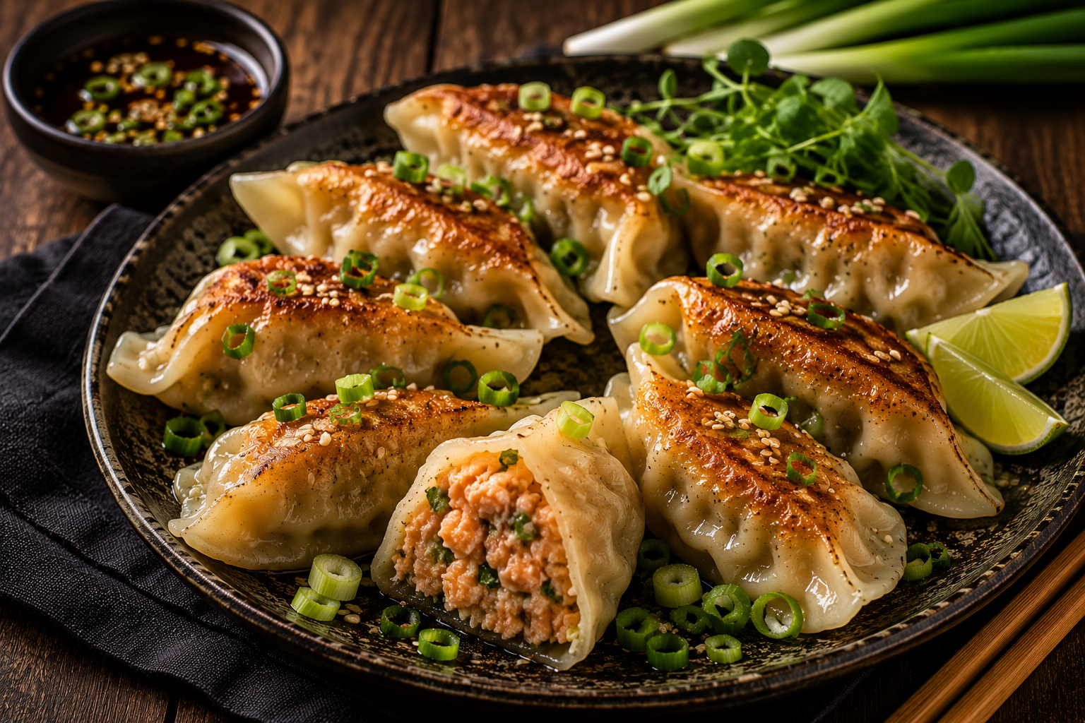 Dumplings met Zalm en Bosui.