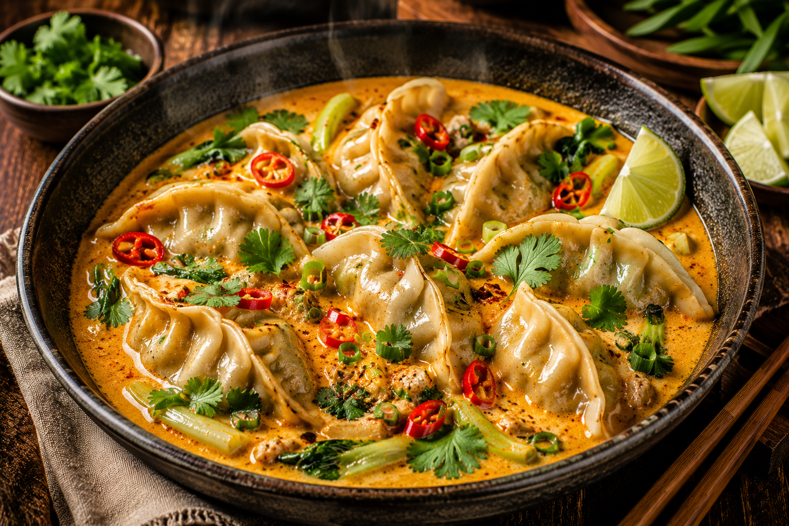 Dumplings in Kokos-Curry Saus.