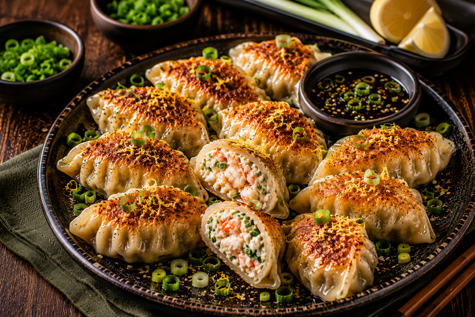 Krab-Dumplings met Roomkaas en Bosui.