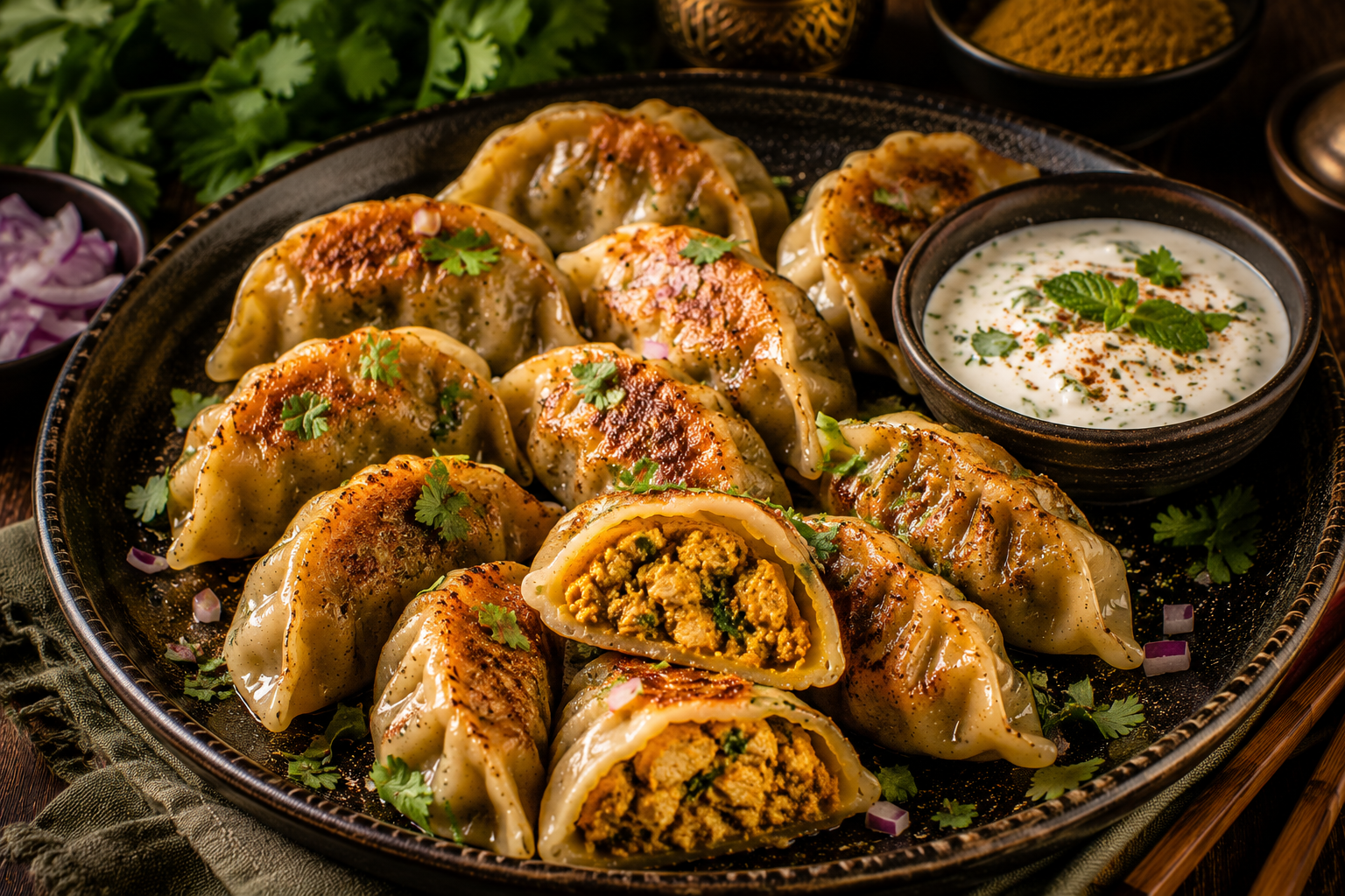 Indiase Curry Dumplings met Kip en Garam Masala.