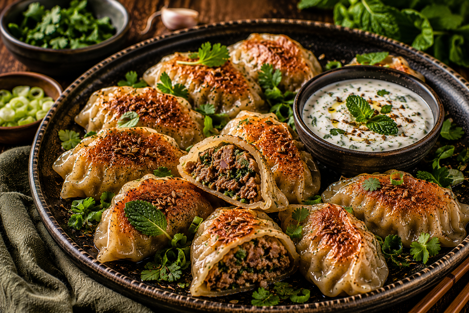 Dumplings met Lam en Munt.