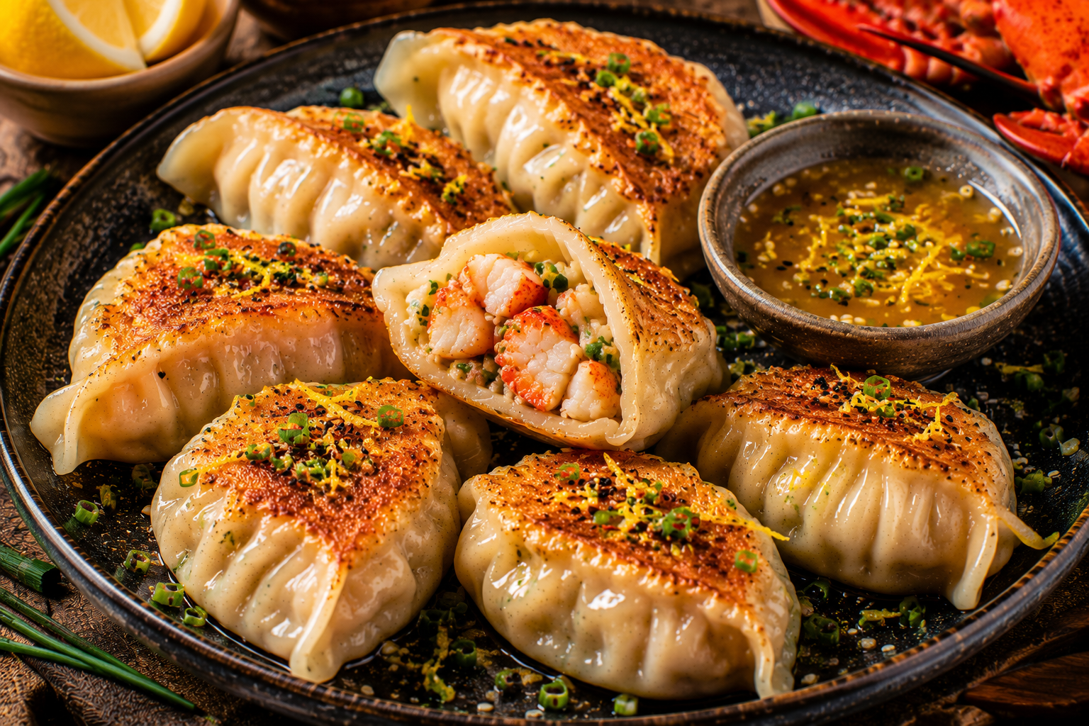 Kreeft Dumplings met Citroen en Bieslook.