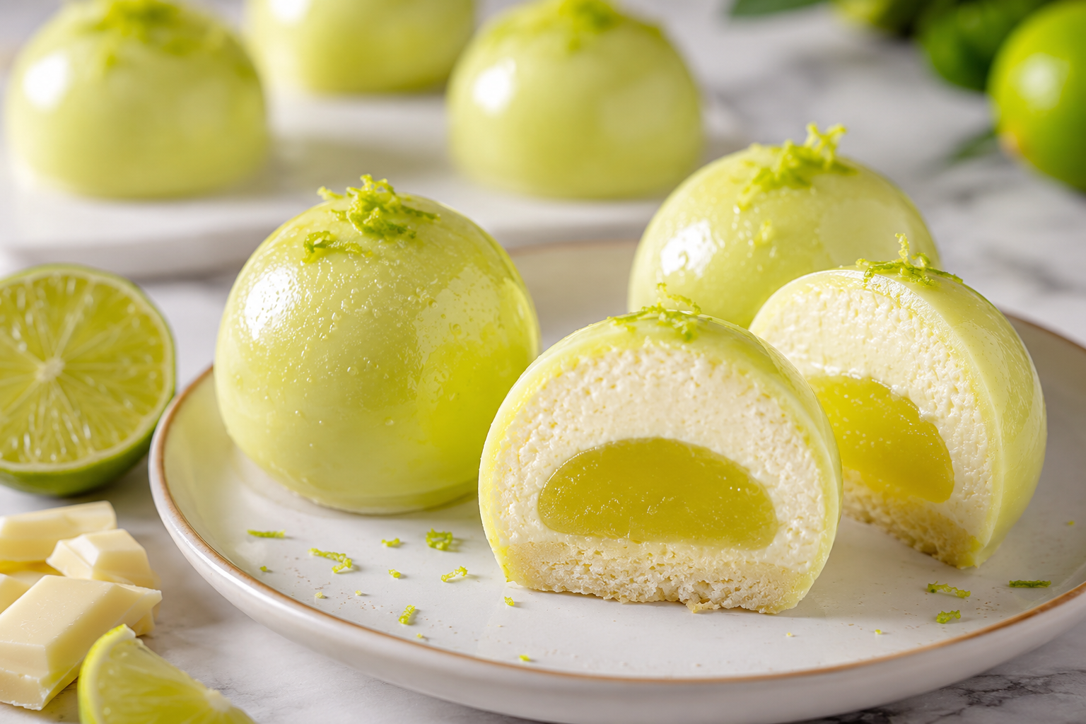 Lime-witte chocoladedroombonbons.