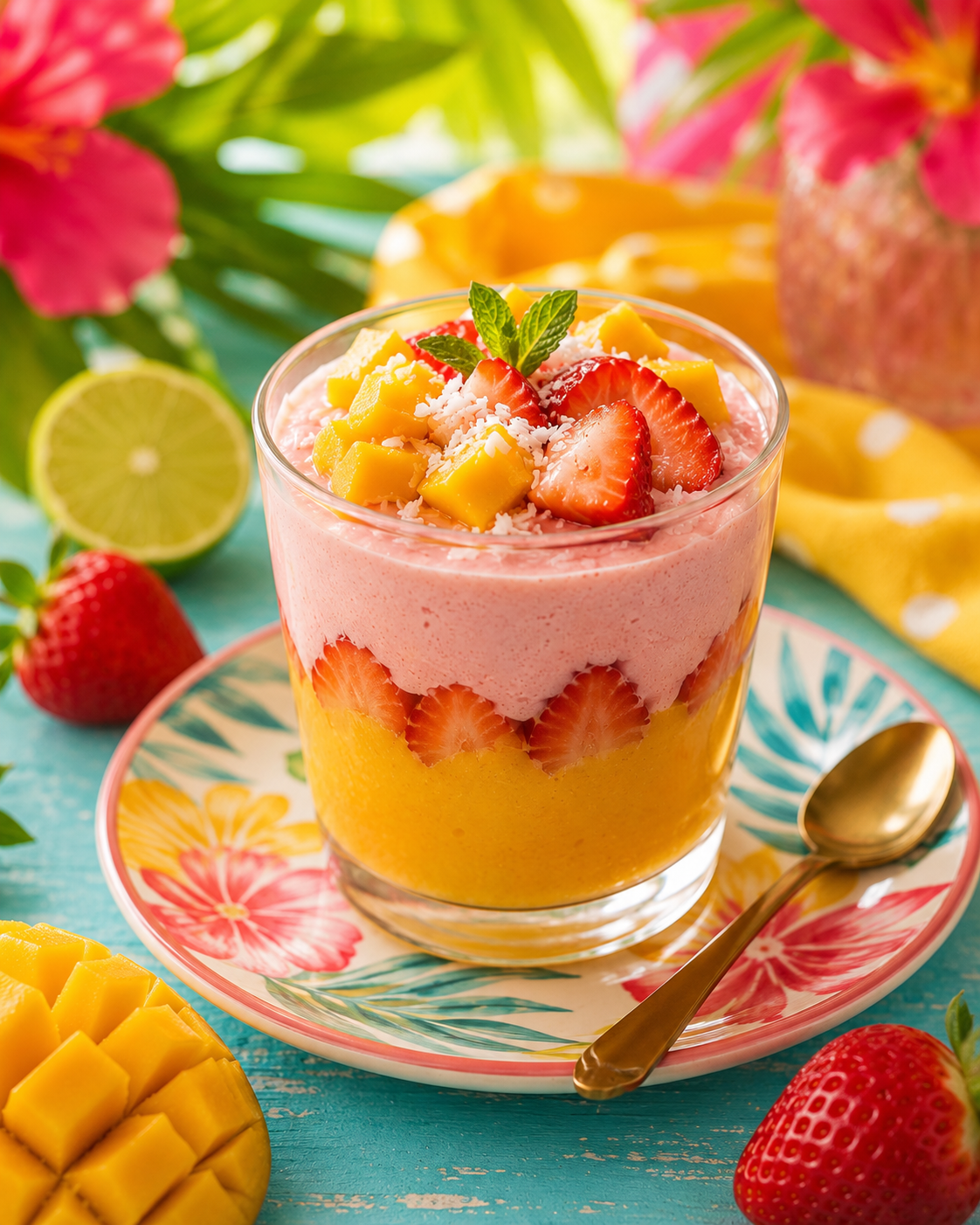 Mango-aardbeienmousse.