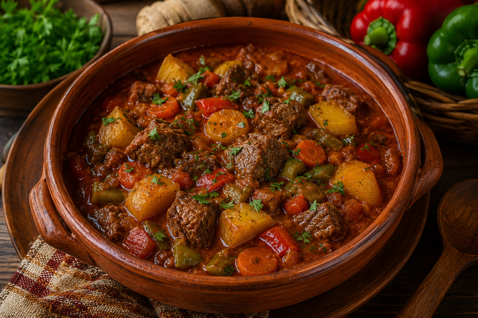 Hongaarse Goulash met Rundvlees en Groenten.