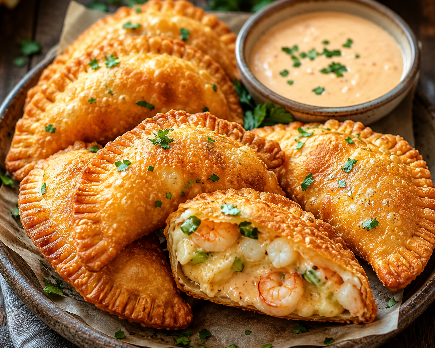 Krokante Garnalenflapjes met Drie Kazen.