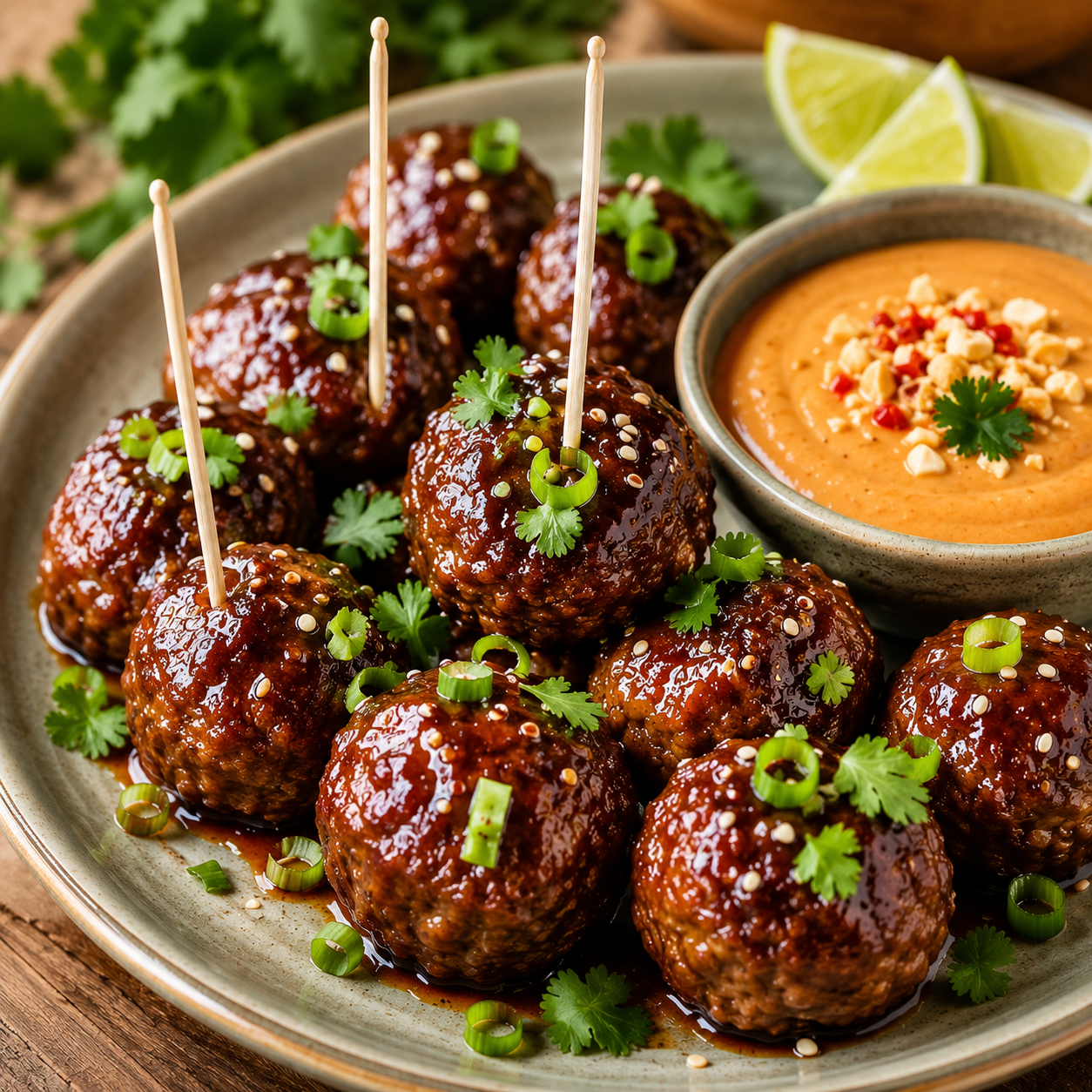 Teriyaki Gehaktballetjes met Pittige Pindadipsaus